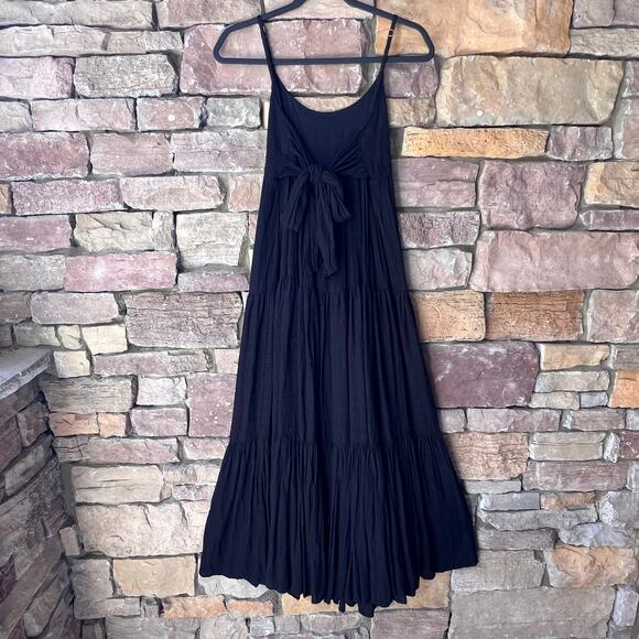 LSPACE Santorini S Black Tiered Gauzy Cover-Up Tie Back Maxi Dress Boho Vacation - Picture 5 of 15